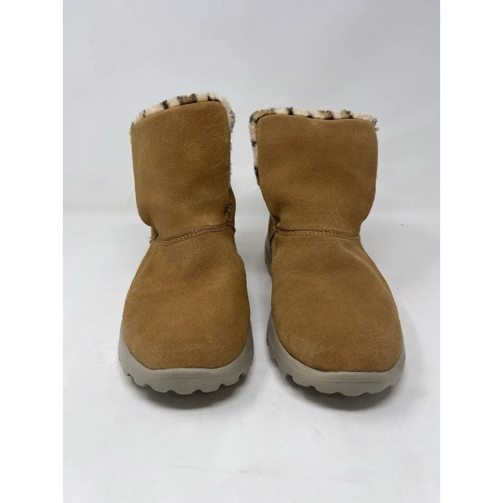 Skechers Boots Chestnut & Leopard Goga Mat On The Go Suede Faux Fur Lined Size 8